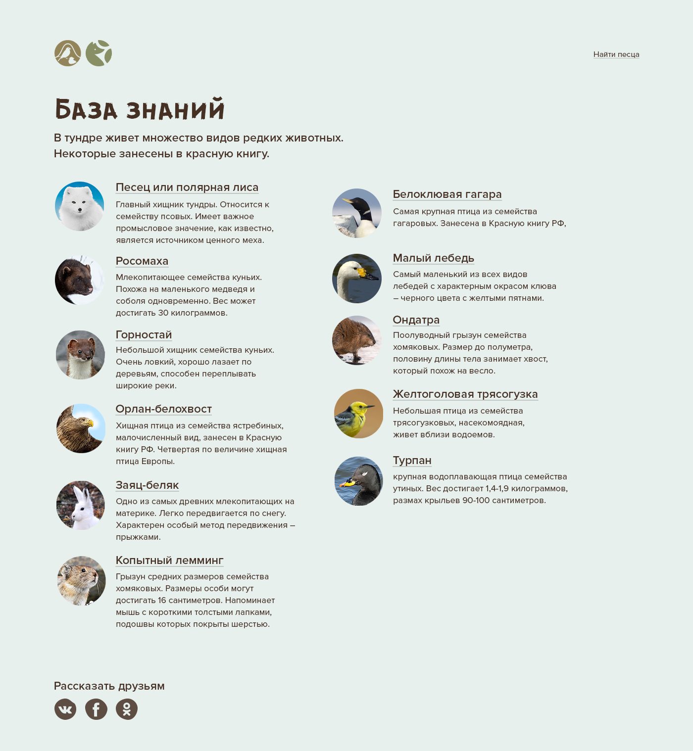 База знаний о животных тундры