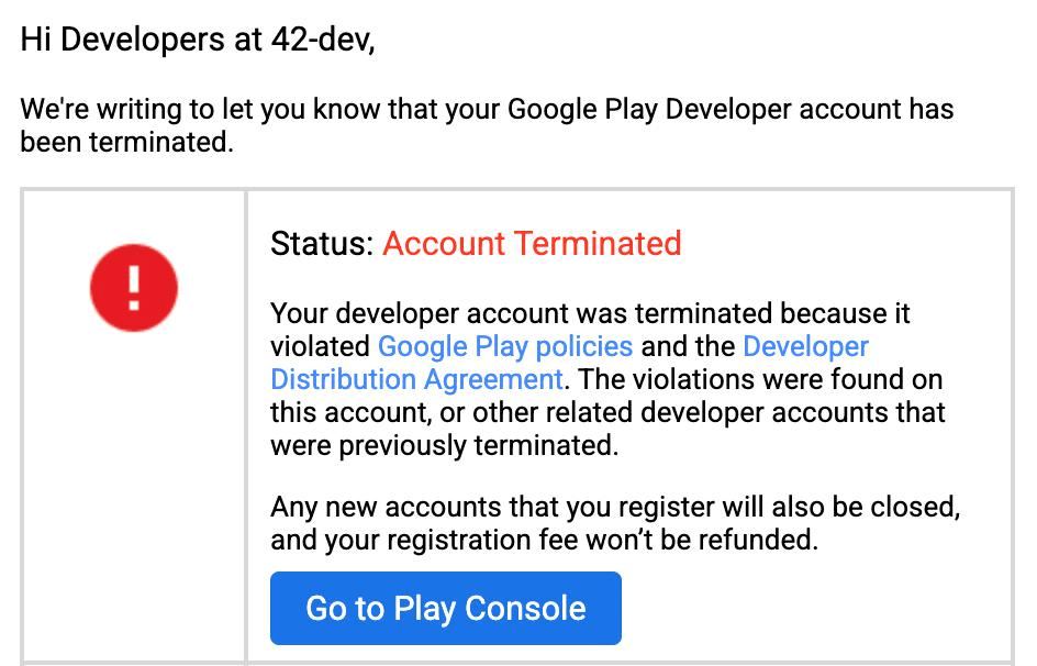Как Google Play удалил наш аккаунт и что делать, чтобы не удалил ваш
